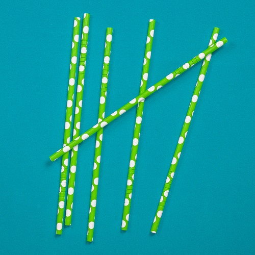 Трубочки кокт. 0,6*23 см. 25 шт/уп. бумажные, с изгибом, зеленые с белыми шарами /1/40/