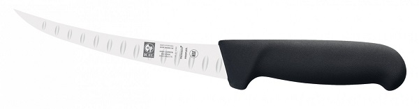 Нож обвалочный 150/290 мм. изогнутый, полугибкое лезвие, с бороздками, черный SAFE Icel /1/6/