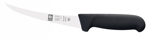 Нож обвалочный 150/290 мм. изогнутый, жесткое лезвие, черный SAFE Icel /1/6/