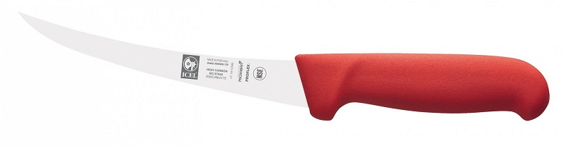 Нож обвалочный 130/260 мм. изогнутый, жесткое лезвие, красный SAFE Icel /1/