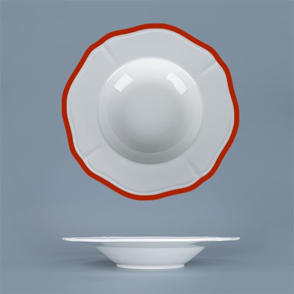 Тарелка глубокая / для пасты 280 мл, d 24,5 см h 4,3 см, фарфор, Grazia, кант красный