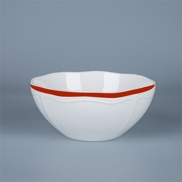 Салатник 750 мл, d 15,5 см h 7 см, фарфор, Grazia, кант красный