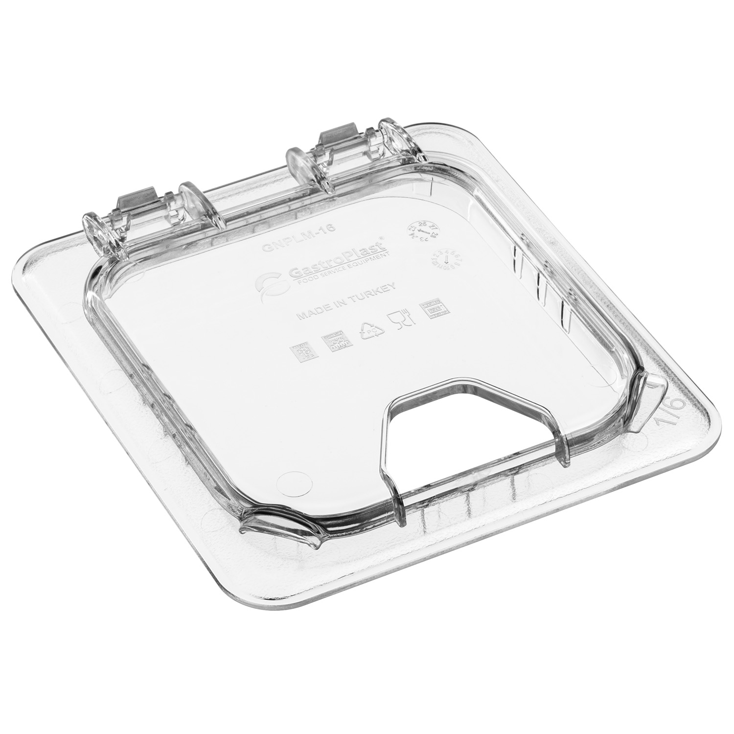 Крышка для гастроем. 1/6 поликарб.прозрач. (-40/+99С) откидная с отверстием для ложки (гастроемкость..) GP /1/12/