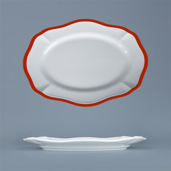 Блюдо овальное 32,5x23 см h 3 см, фарфор, Grazia, кант красный