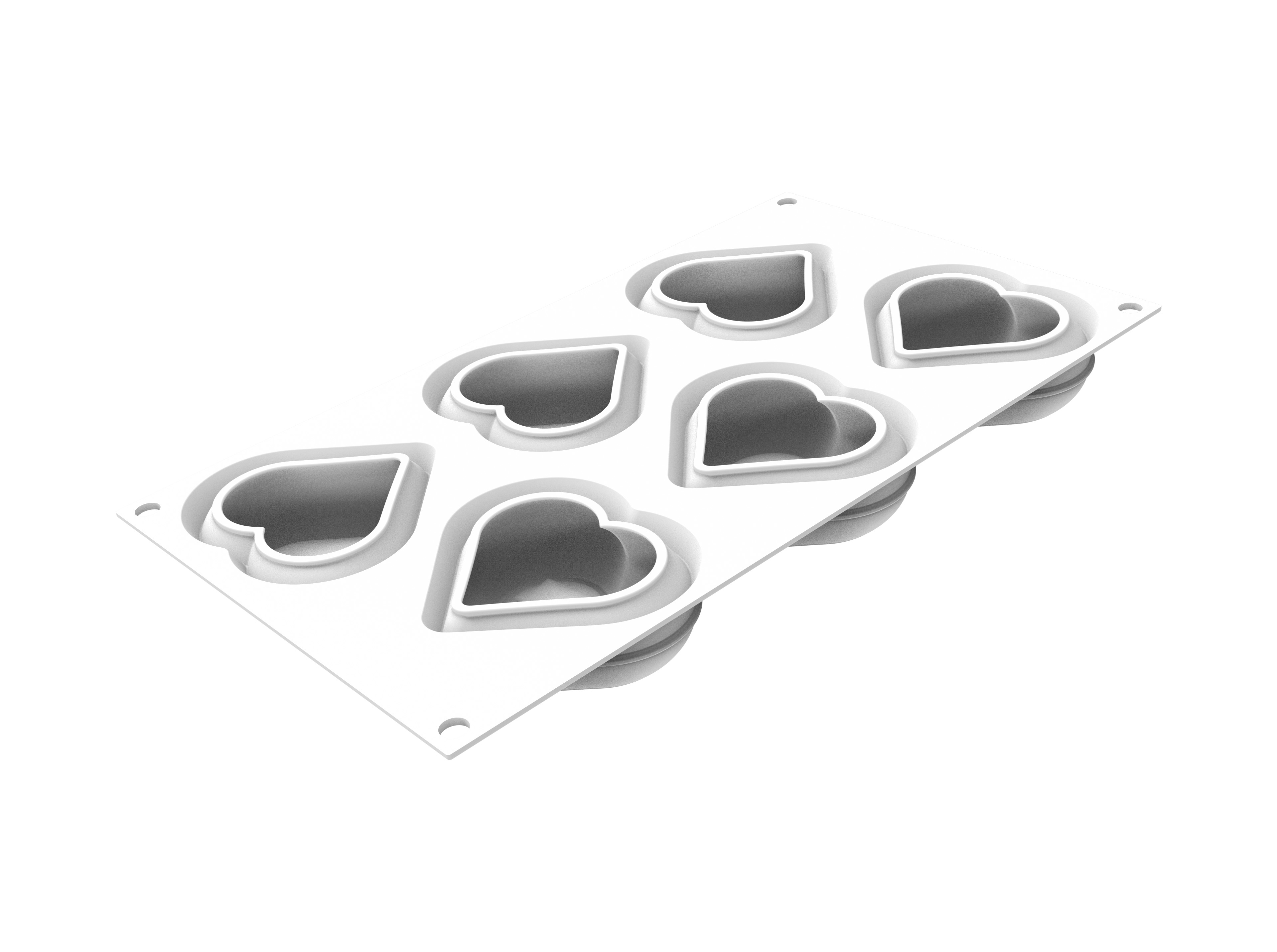 Форма для выпечки 85 мл. 6 ячеек 78*70 мм. h=30 мм. Сердце силикон + пластик.вырубка Silikomart /1/10/