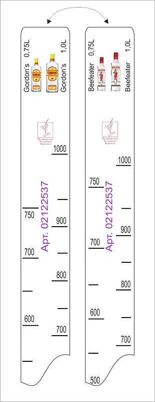 Линейка Beefeater (0.7 л./1 л.)/ Gordon's (0.75 л./1 л.) L=28 см. В=2 см. /1/