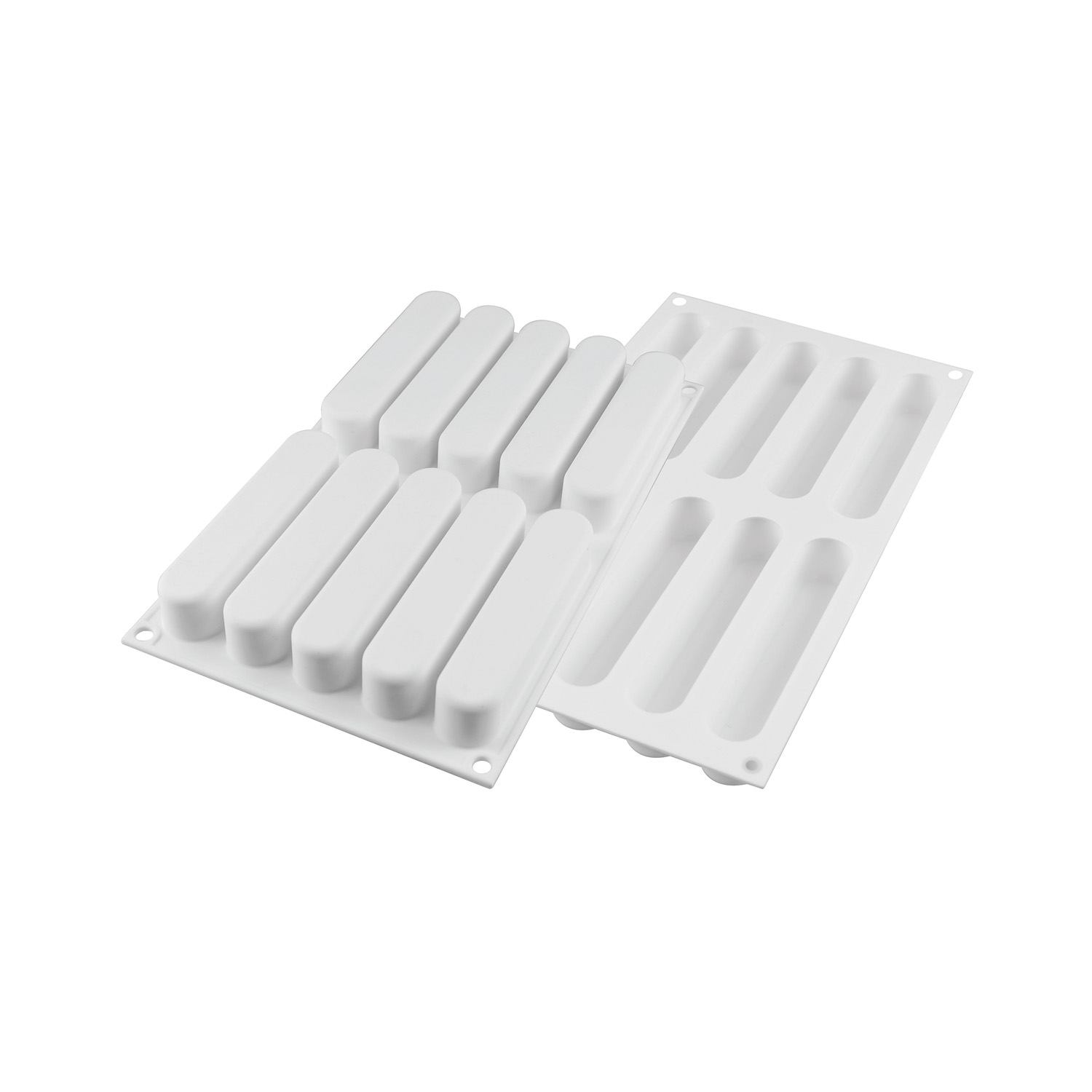 Форма для выпечки 10 ячеек  80 мл. 130*25 мм. h=25 мм. Эклер силикон +пластик.вырубка и 10 подложек Silikomart /1/10/