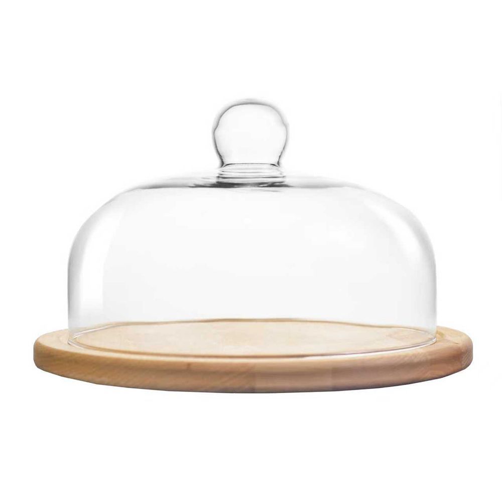 Клош стеклянный 26см. на дер.подставке 30см