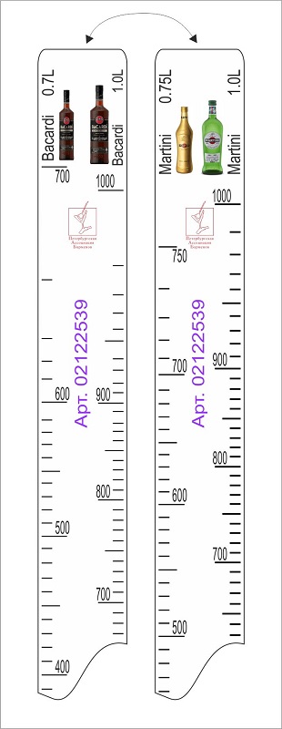 Линейка Martini (0.75 л./1 л.)/ Bacardi (0.7 л./1 л.) L=28 см. В=2 см. /1/