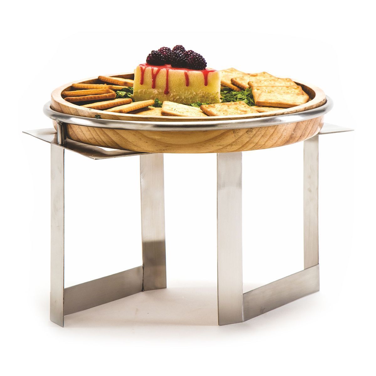 Стойка металлическая для выкладки + блюдо из бука,32*32*23 см, P.L.--Hotelware
