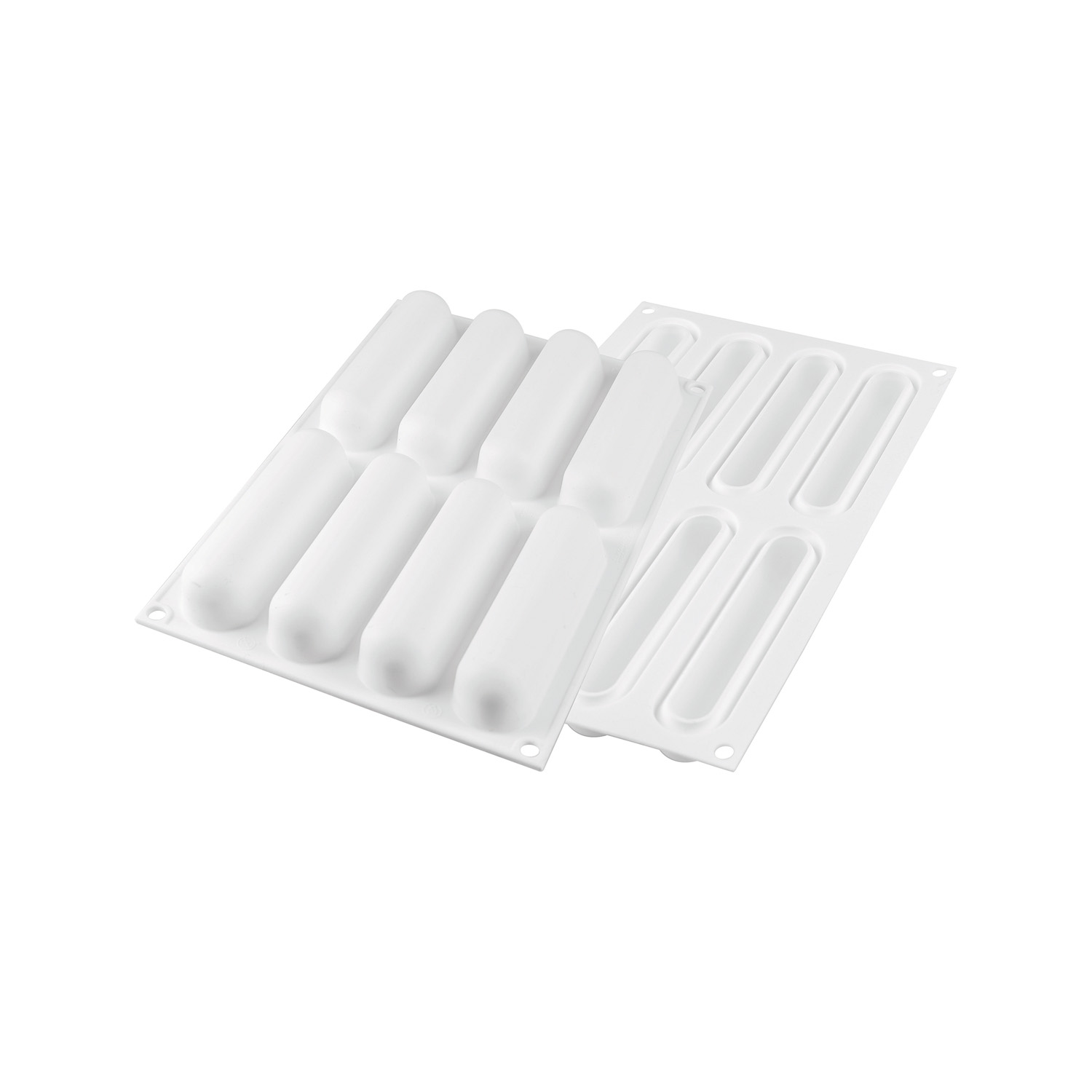 Форма для выпечки 8 ячеек  75 мл. 130*27 мм. h=27 мм. Эклер, силикон +пластик.вырубка и подложка Silikomart /1/10/