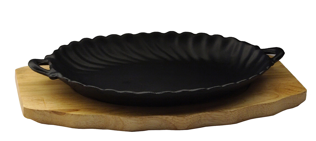 Сковорода овальная на деревянной подставке с ручками 245х170 мм [DSU-S-SD small]